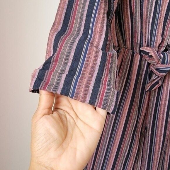 Nwt UNIVERSAL THREAD Striped Maroon Blue Long Sleeve Tie Front Jumpsuit XS - Picture 12 of 14